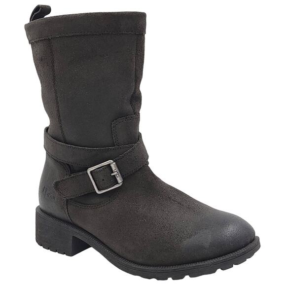 UGG Women Waterproof Fur Lined Moto Boots Glendale Size US 5.5 Black Leather